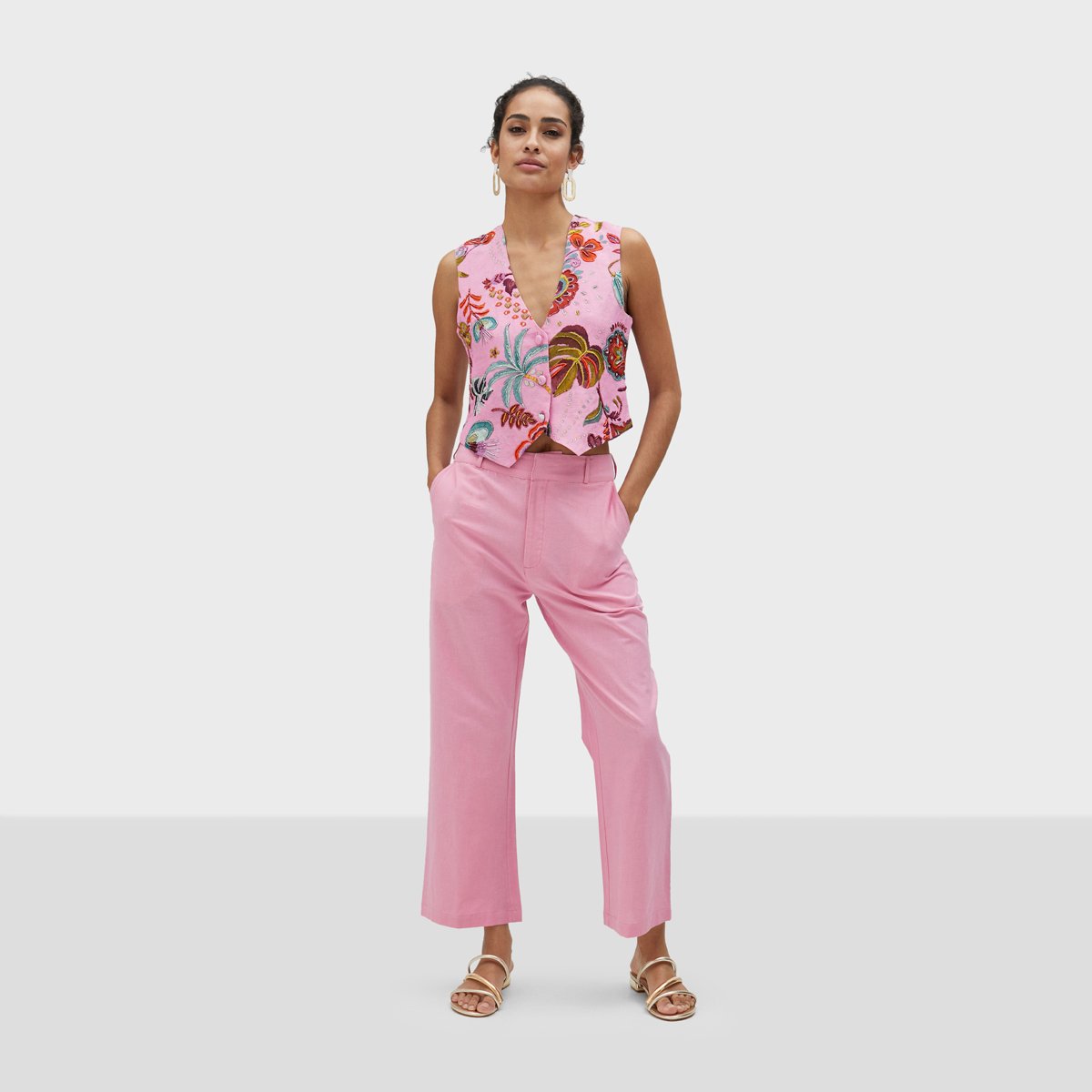 Pantalon classique avec fermeture éclair rose clair, LOLA CASADEMUNT