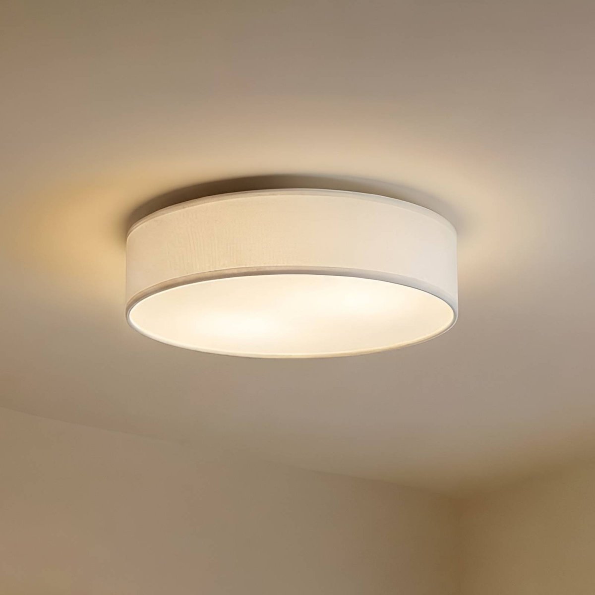 Plafonnier en textile scandinave, Sebatin blanc, nickel mat, LINDBY