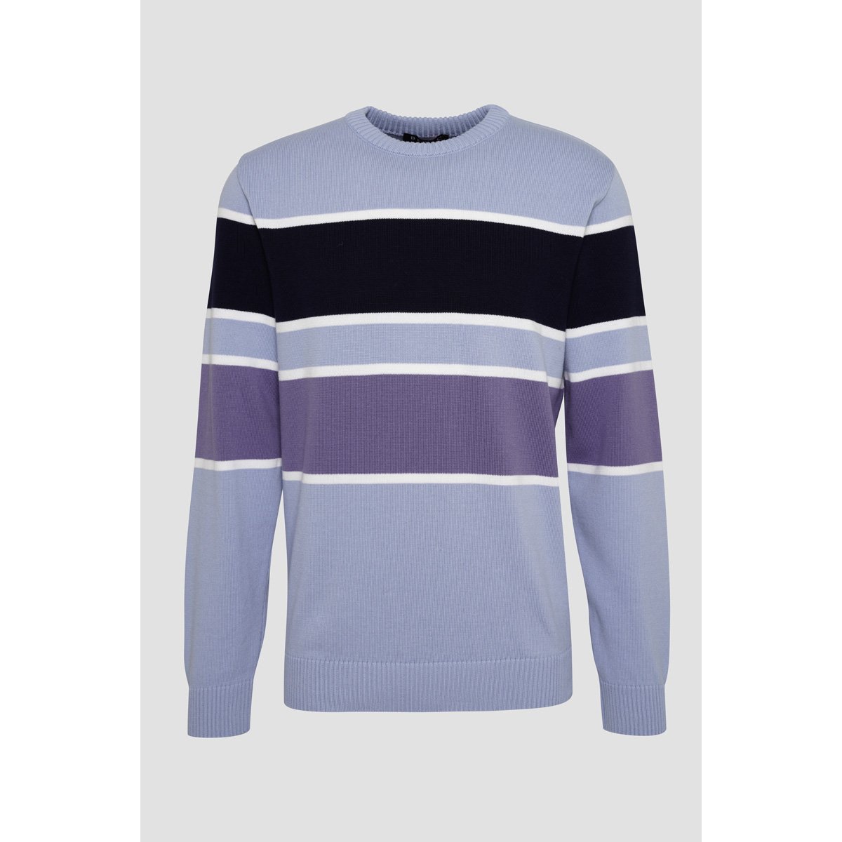 Pull larges rayures en coton eventide/marine deep/heron, GUY DE BERAC