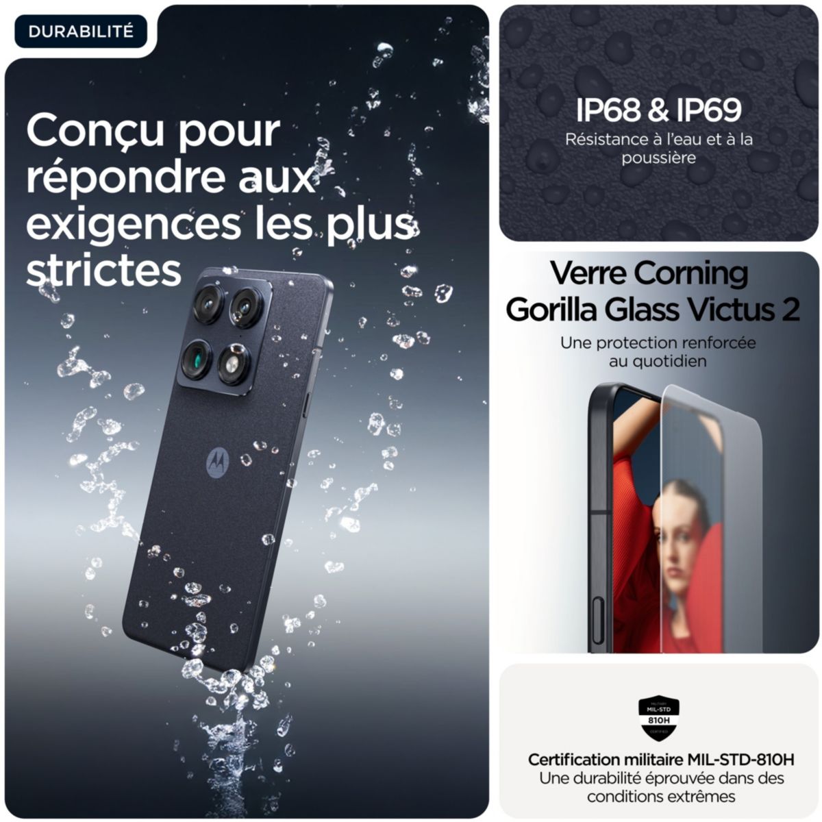 Smartphone Pack Signature 5G 512Go Bleu + Moto Sound Flow + Watch Motorola Noir couleur unique, MOTOROLA