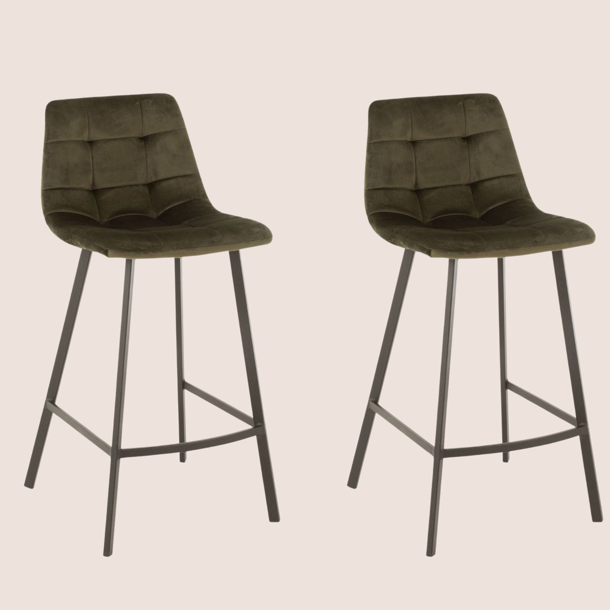 Chaises de bar en velours peau de pêche et métal (lot de 2) - OLIVIA vert foncé, HELLIN, DEPUIS 1862