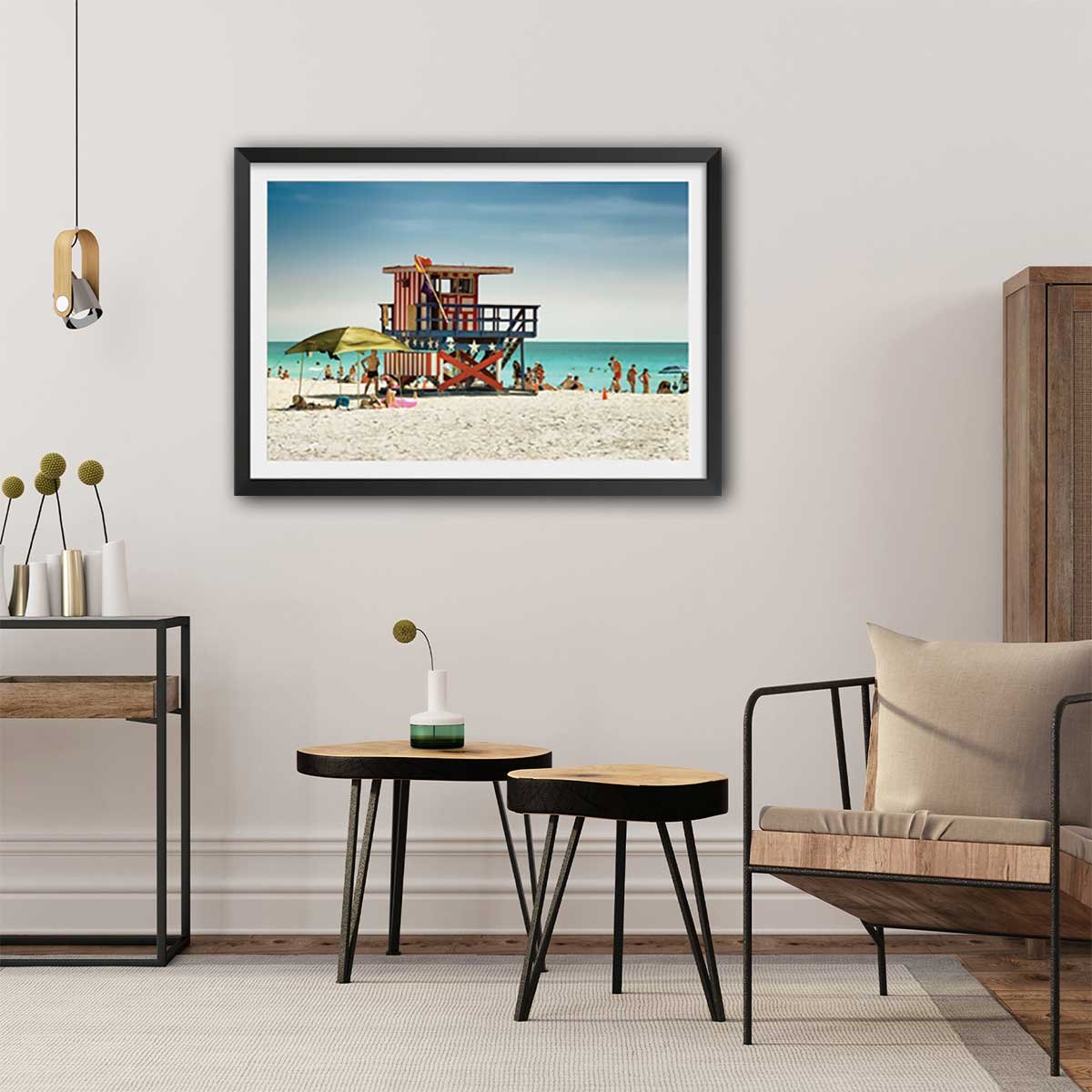Affiche america south beach affiche + cadre en bois - noir, HEXOA
