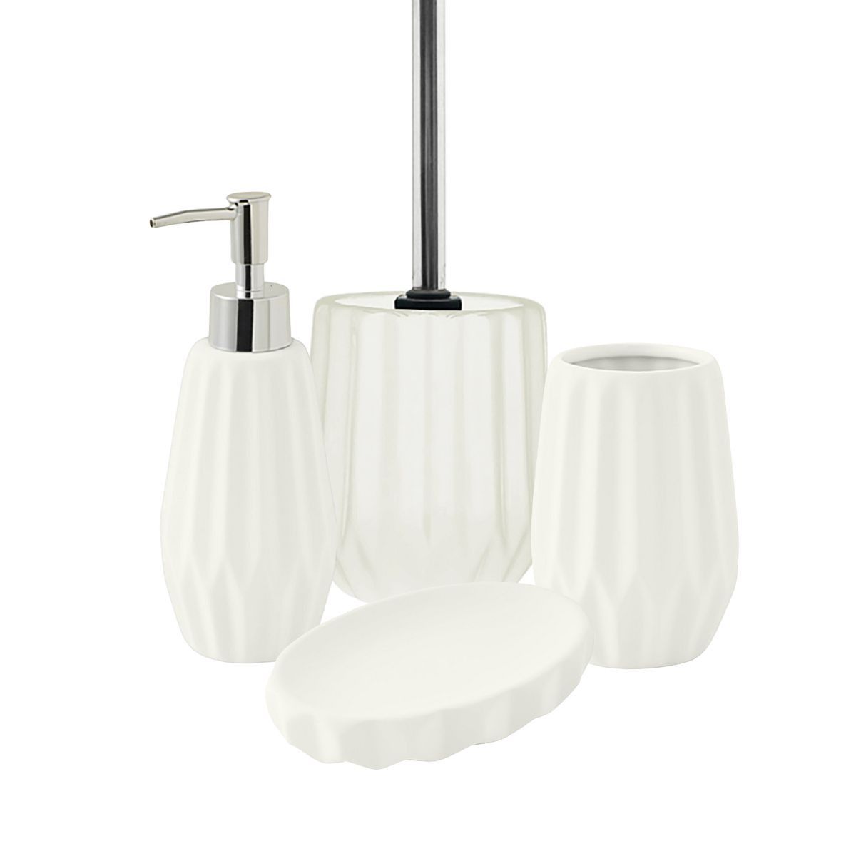 Set salle de bain à relief 4 pièces céramique FACETTE #ffffff, GUY LEVASSEUR