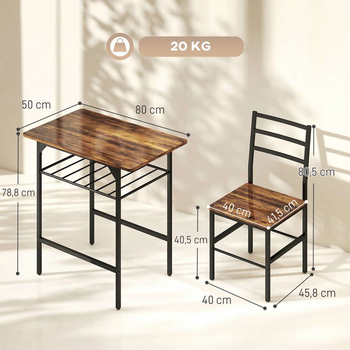 Ensemble de table à manger Panneau de brun rustique et noir, HOMCOM