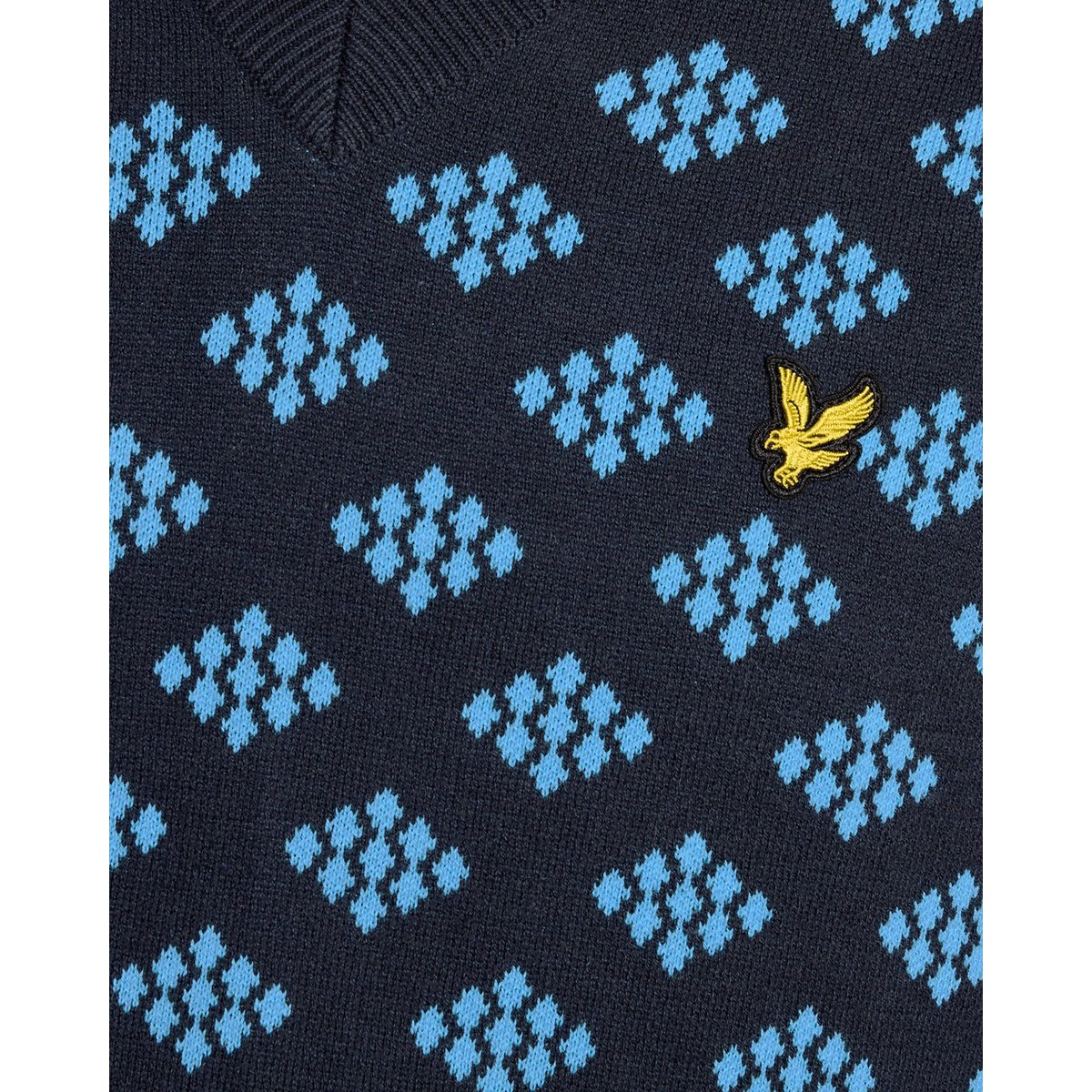 Débardeur en coton col V à losanges bleu foncé marine, LYLE & SCOTT