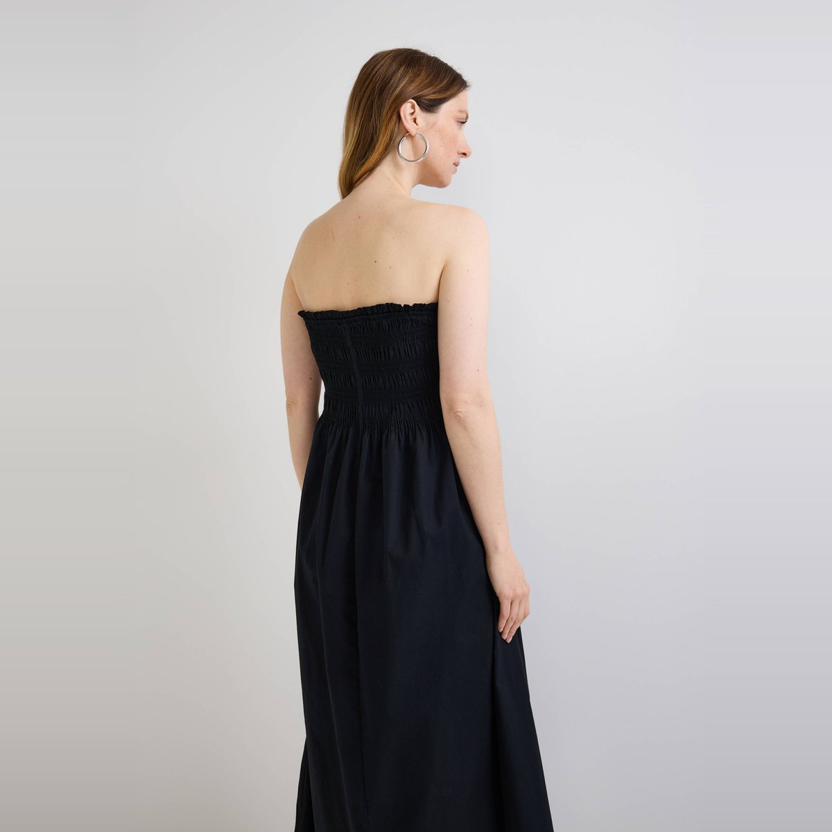 Robe midi smockée en coton BIO GOTS noir, MONOPRIX