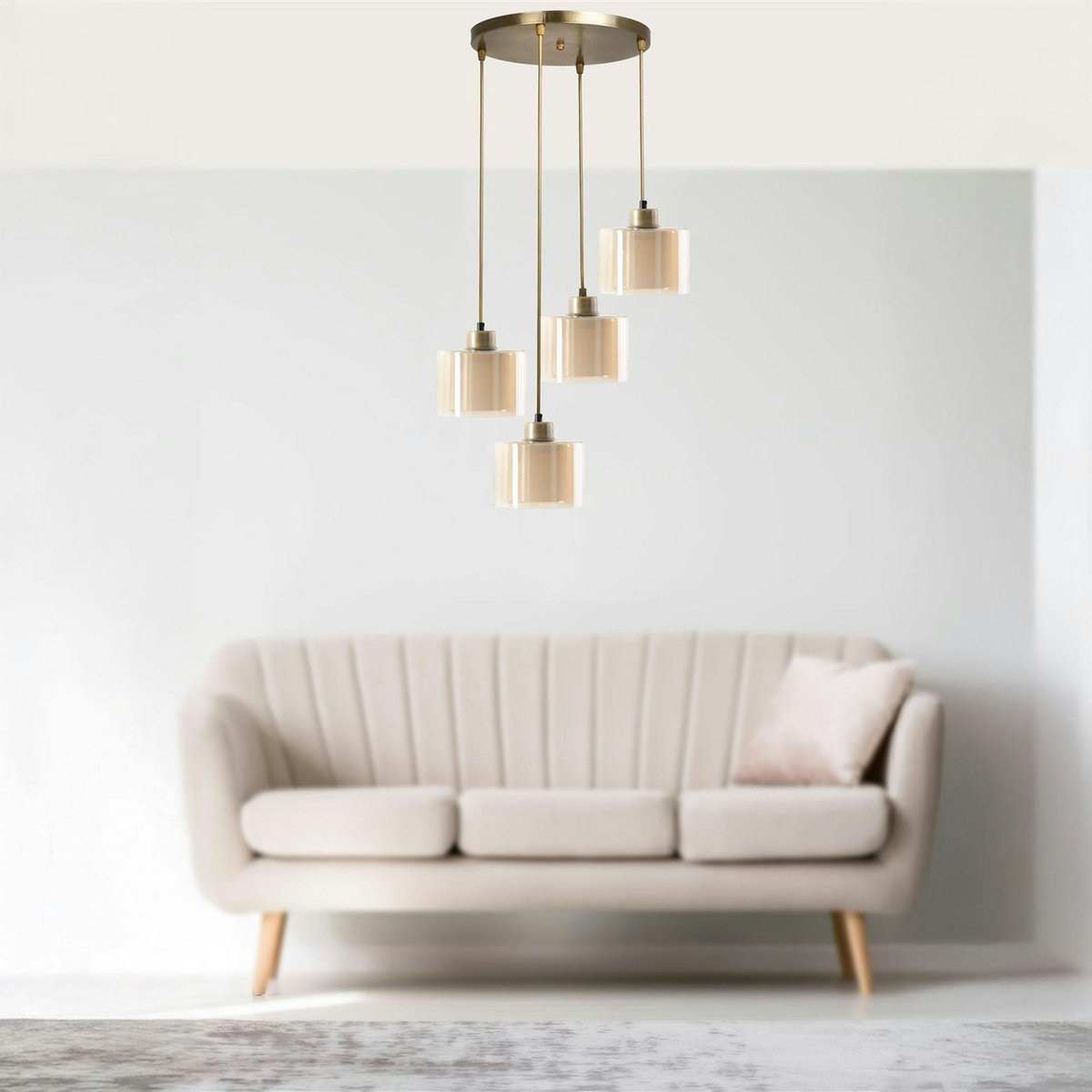 Suspension moderne en verre ivoire 4 abat-jour SIDE doré, PIER IMPORT