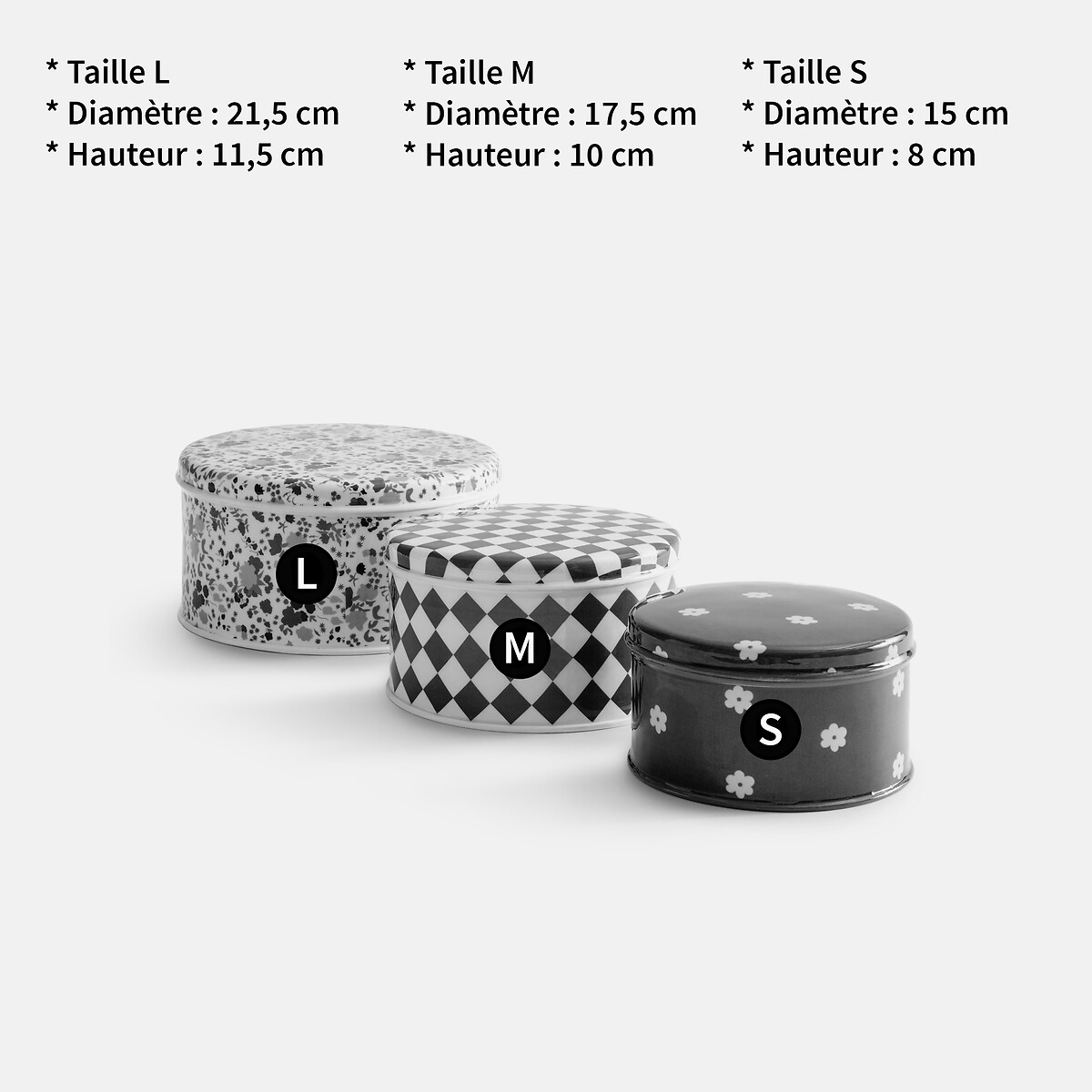 Lote de 3 cajas de almacenamiento de metal, LEIHO estampado multicolor, LA REDOUTE INTERIEURS