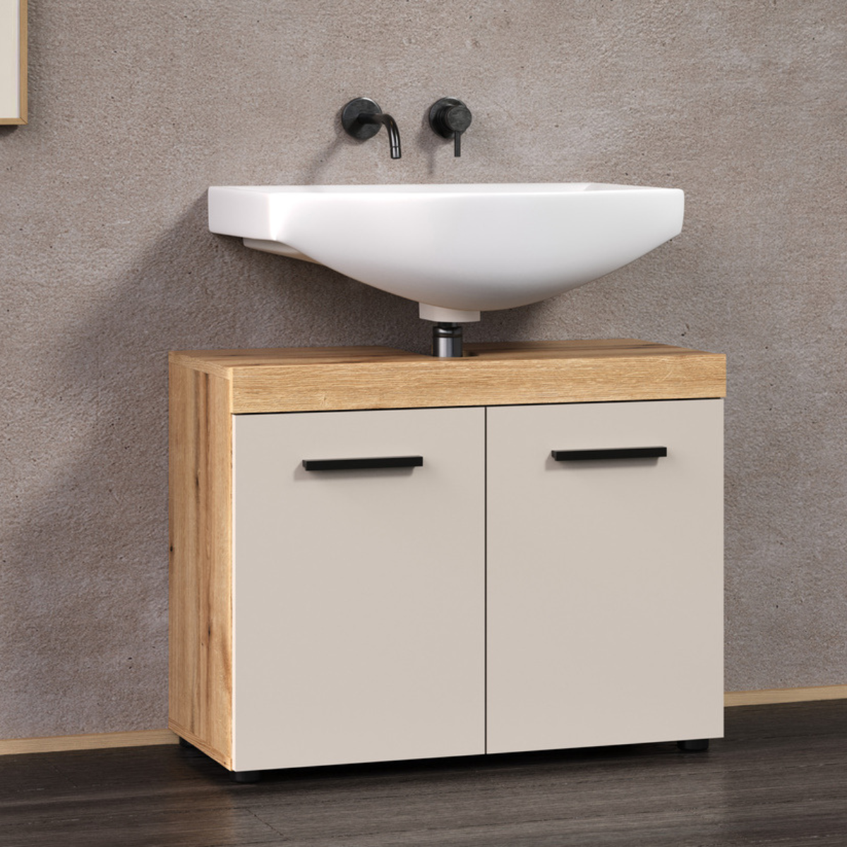 Meuble sous vasque 2 portes décor - MINA beige, CALICOSY