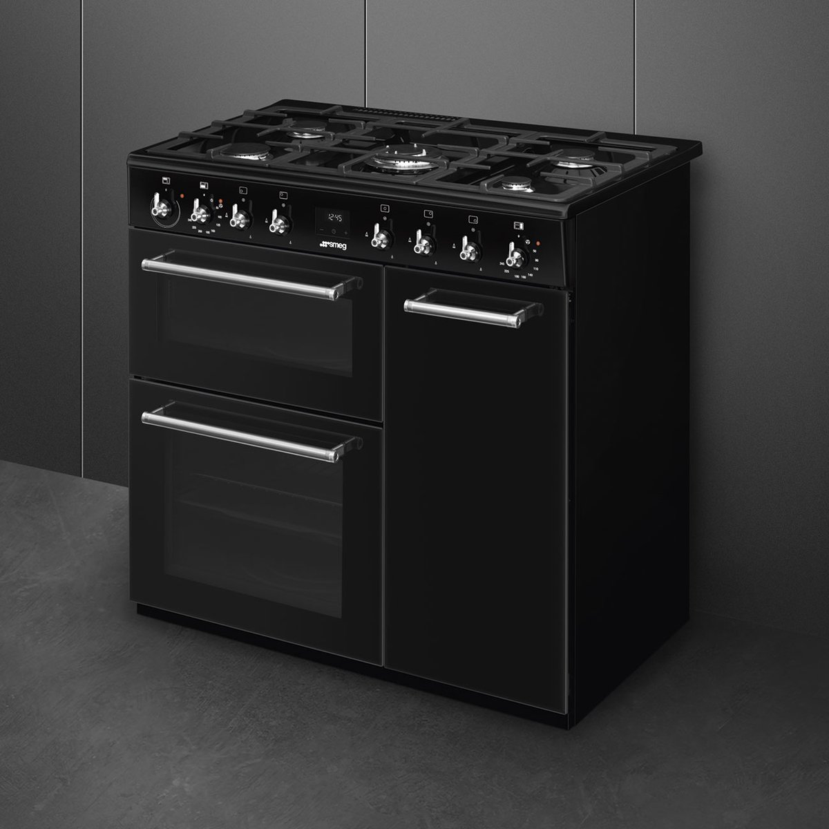Piano de cuisson gaz 5 feux 90 cm noir brillant, SMEG