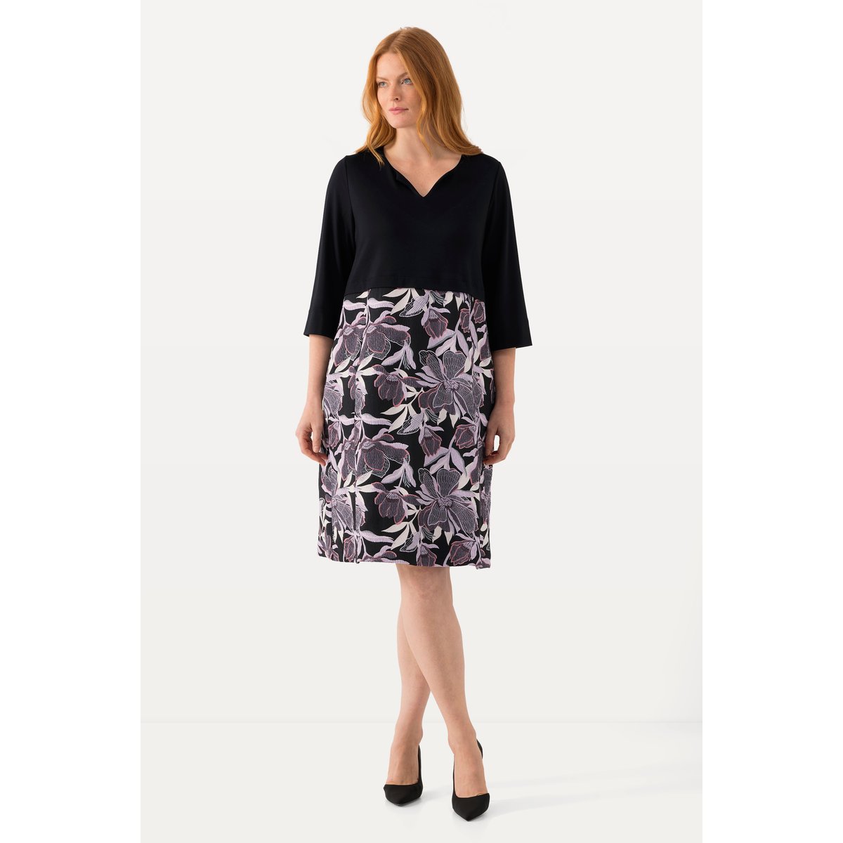 Robe, mélange de matières noir, ULLA POPKEN