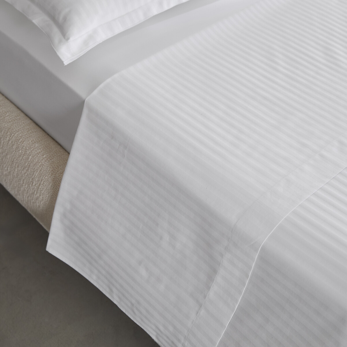 Drap plat en satin de coton, rayé, 200 fils, GALOR rayé blanc, AM.PM