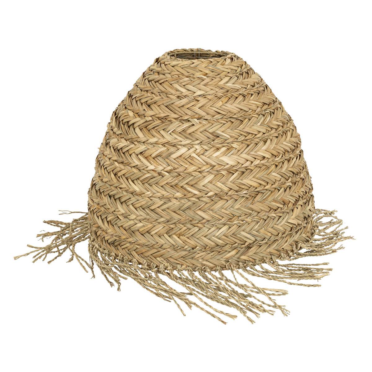 Abat-jour en roseau tressé finition frangée HANIA beige, ATMOSPHERA