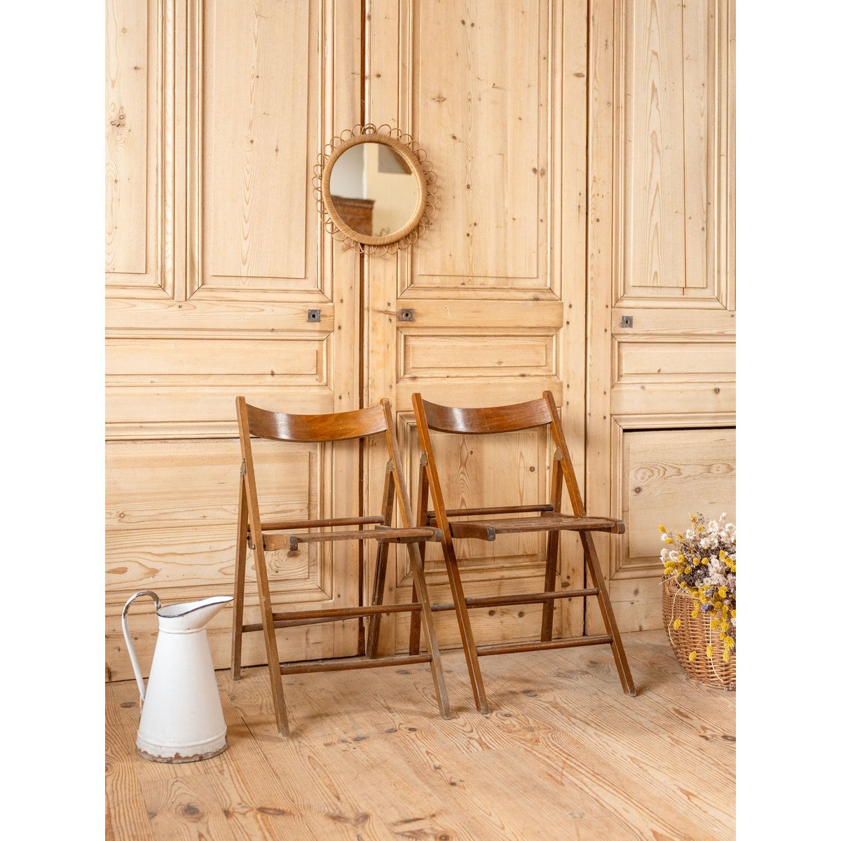 Lot de 4 chaises pliantes en bois Claude N°1462 - Bon état bois foncé, DEBONGOUT