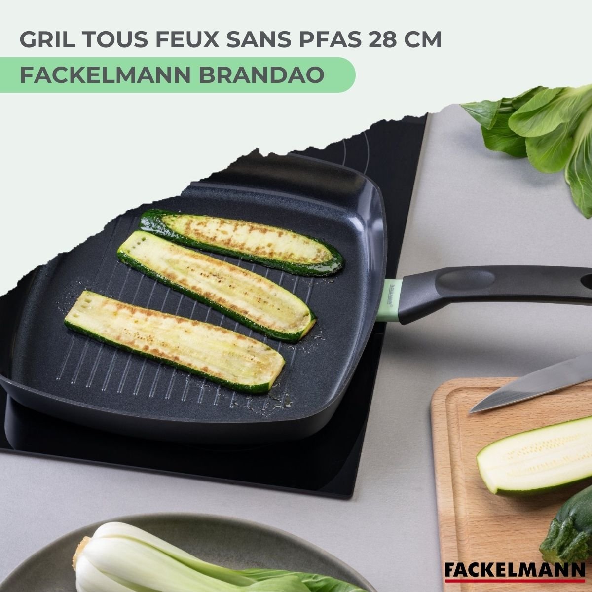 Gril 28 cm aluminium revêtement céramique antiadhésif BRANDAO vert,noir, FACKELMANN