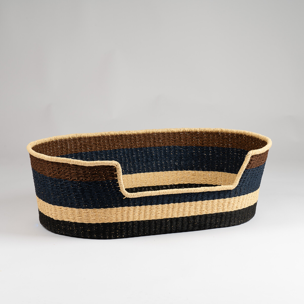 Navy and Brown Stripe Woven Pet Bed with Cushion Medium navy, SO'HOME