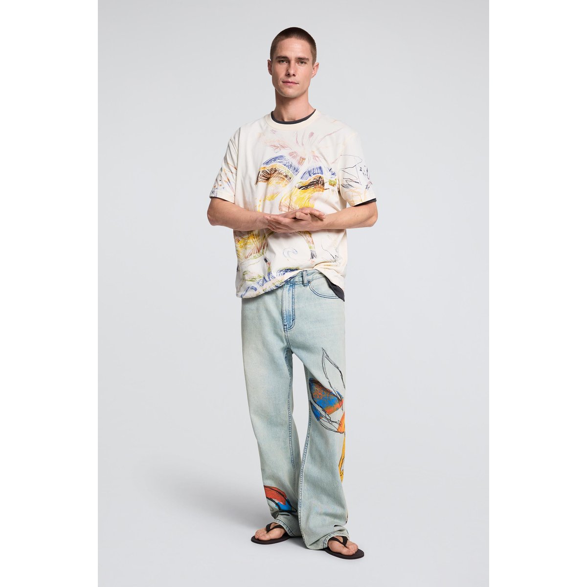 T-shirt imprimé à motifs beige, DESIGUAL