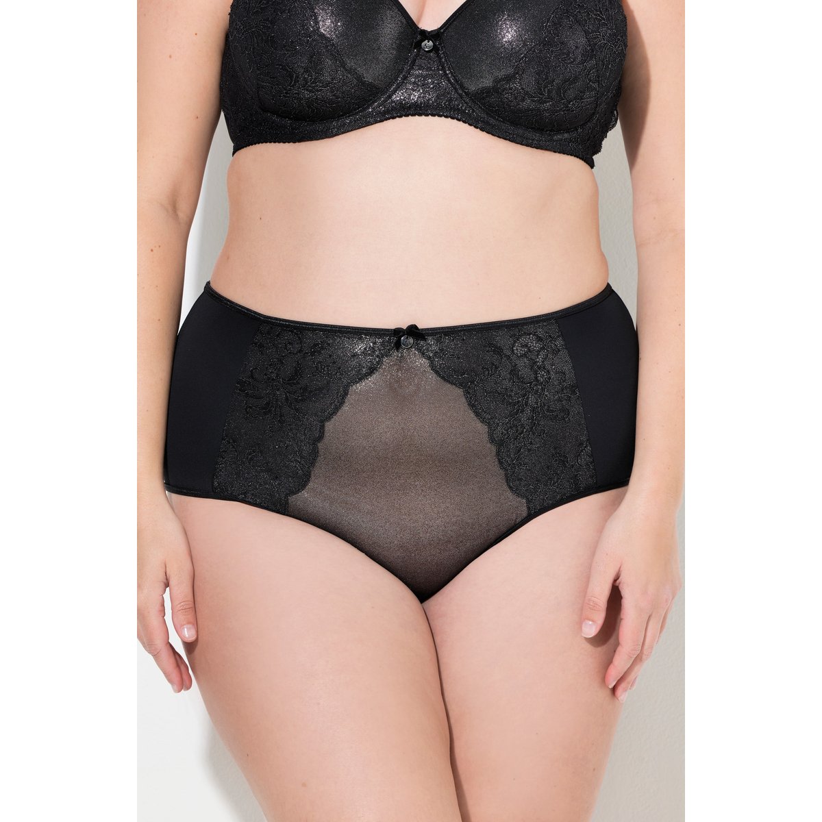 Culotte maxi à effet métallisé et dentelle noir, ULLA POPKEN