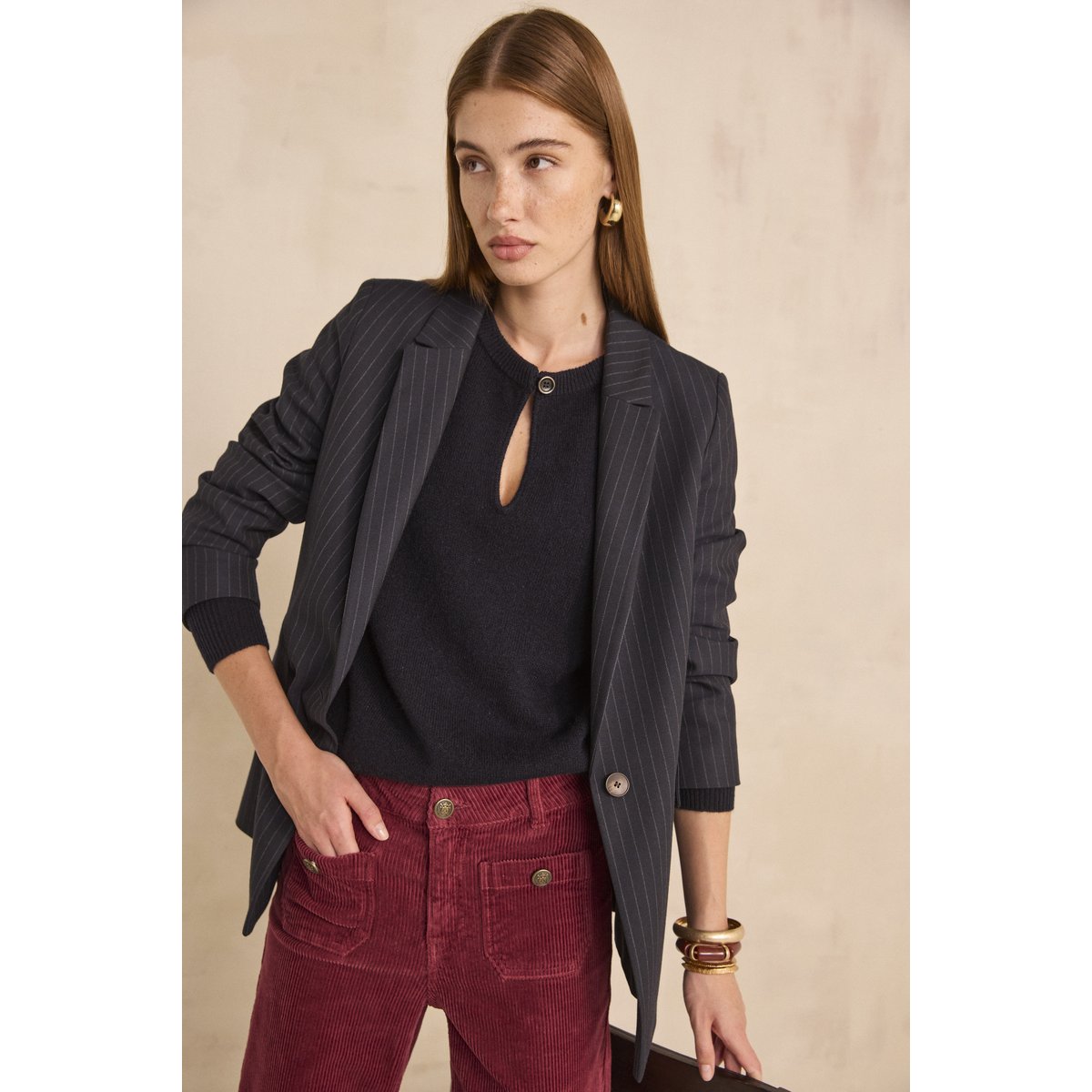 Veste à manches longues polyester mélangé Nelia B Rayé marine, Maison 123