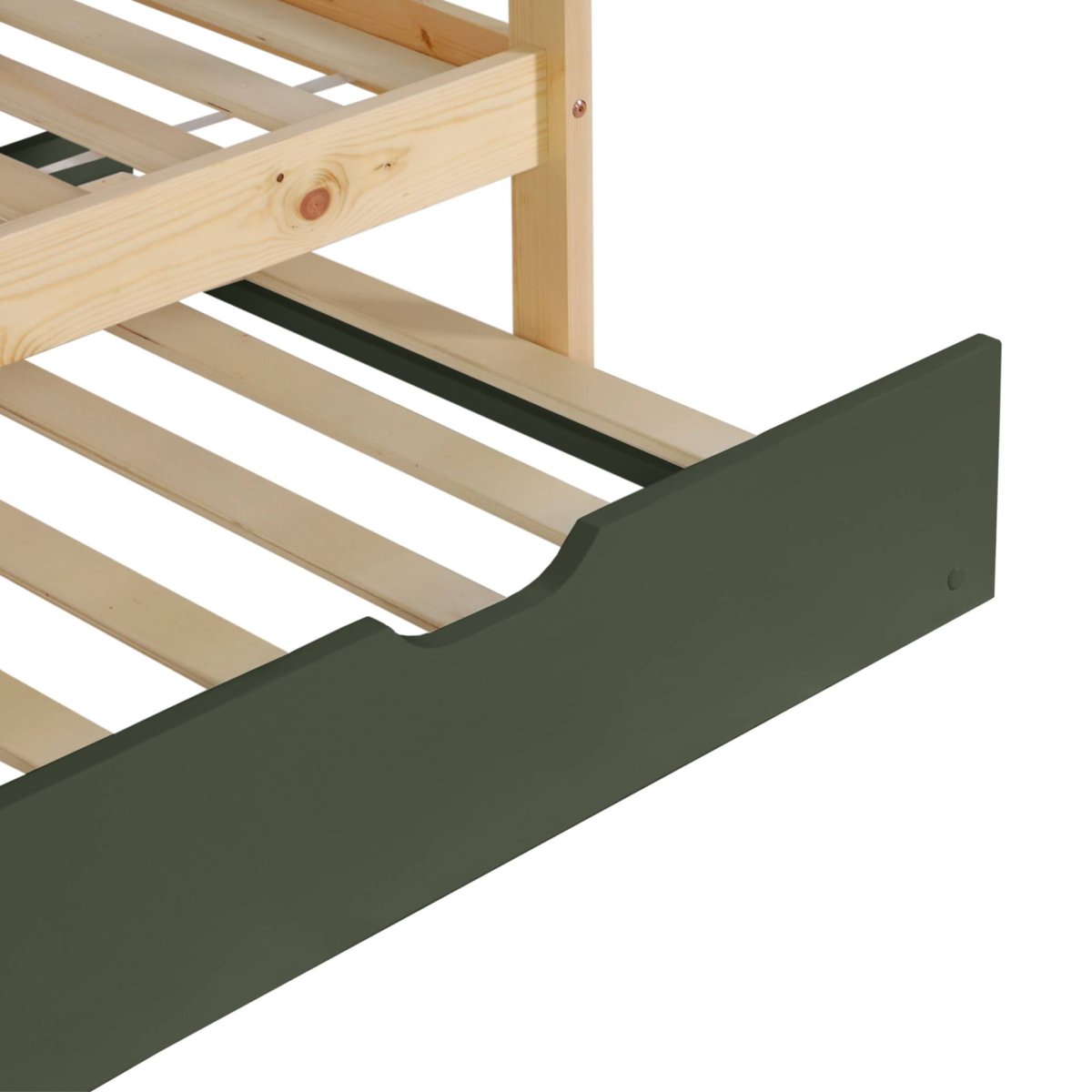 Lit enfant superposé cabane 90 x 190 cm pin naturel avec lit tiroir ROYA blanc, SWEEEK