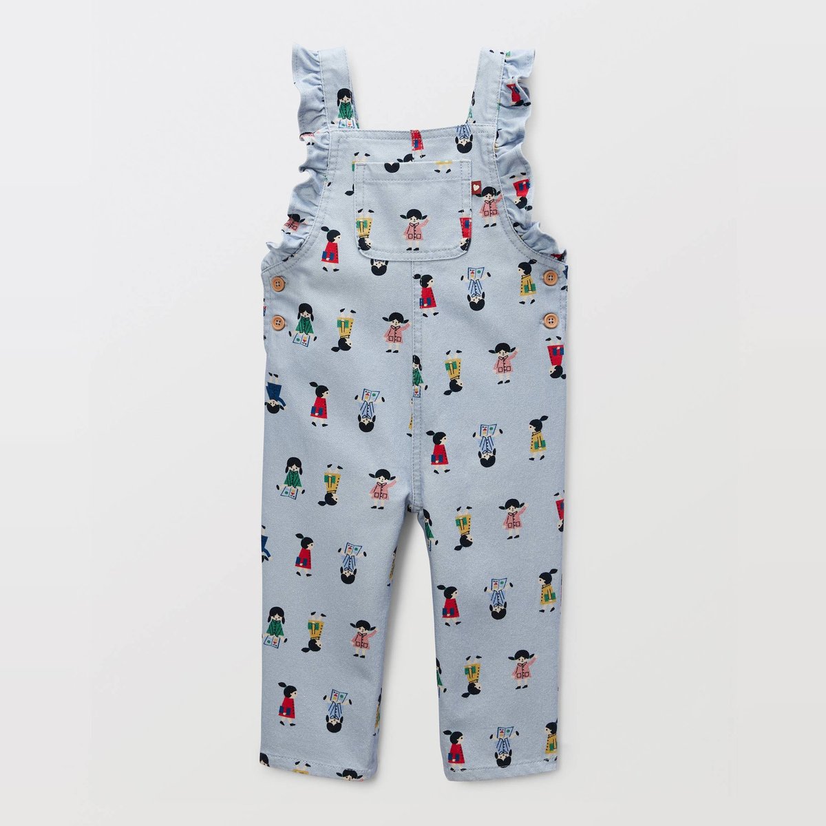 Salopette longue imprimée en coton celeste, BOUT'CHOU