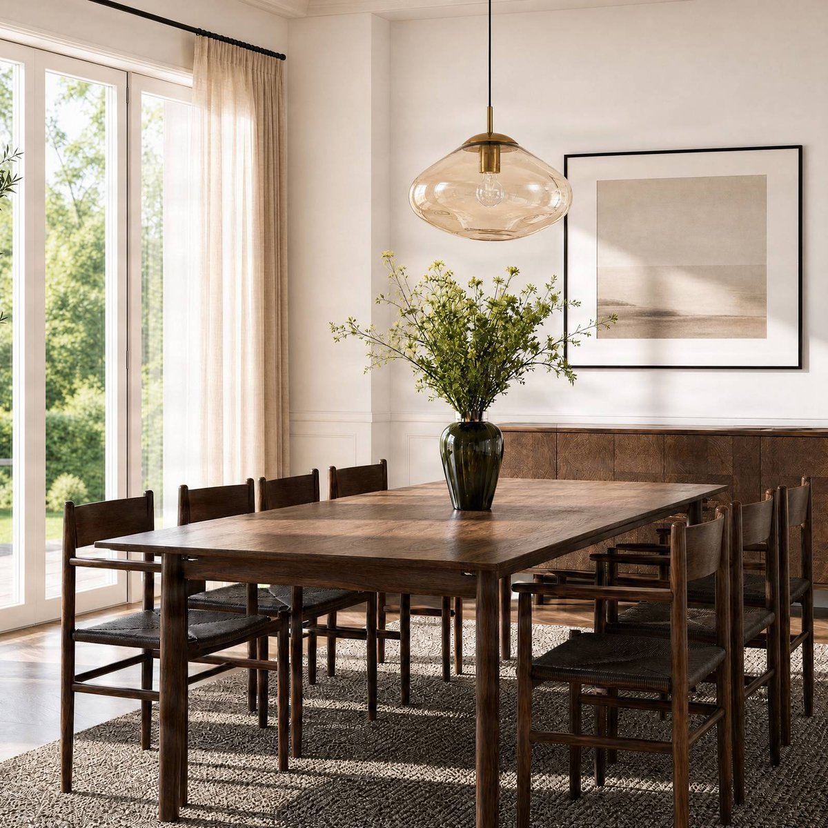 Suspension en verre design, Lelia ambre, laiton, LINDBY
