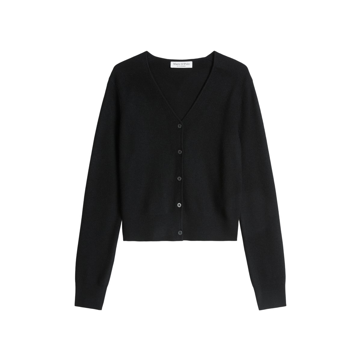 Cardigan slim court en mélange de laine vierge douce noir, MARC O'POLO