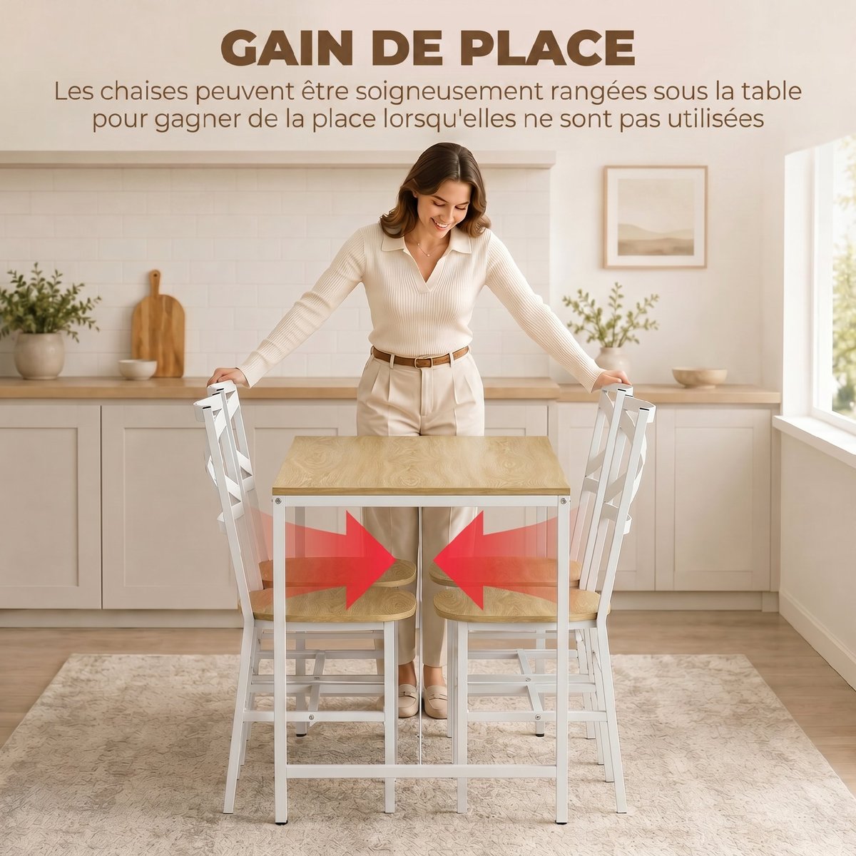 Ensemble de table à manger Panneau de naturel et blanc, HOMCOM