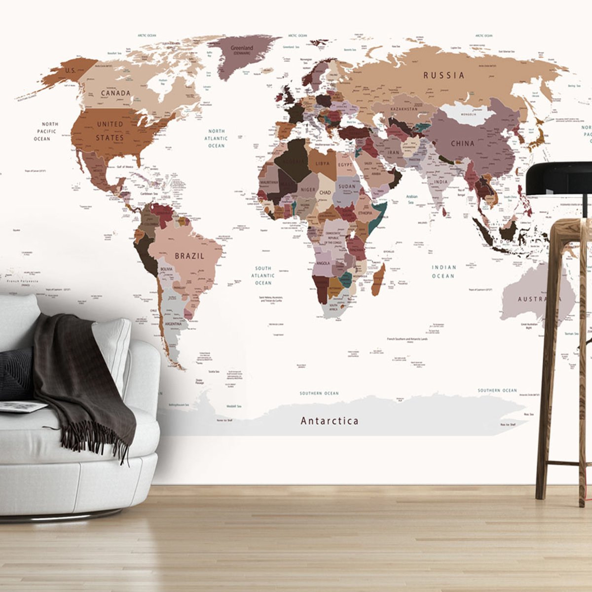 Papier peint intissé panoramique Carte du monde Where Today? multicouleur, EDEN