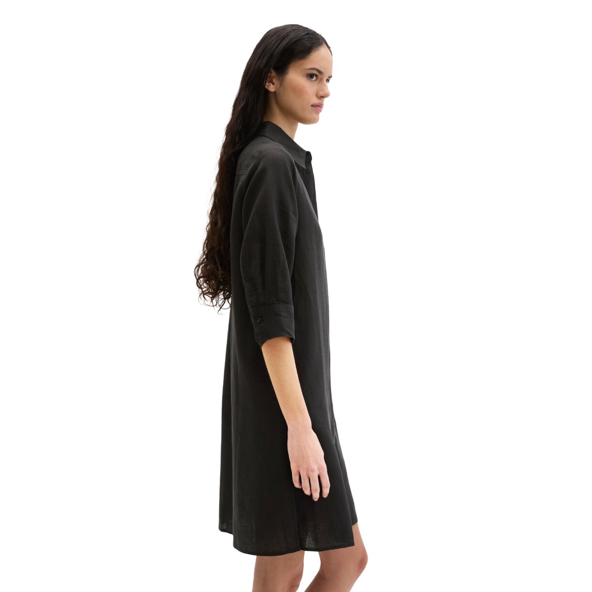 Robe en lin loose avec fermeture éclair sans couture noir, MARC O'POLO