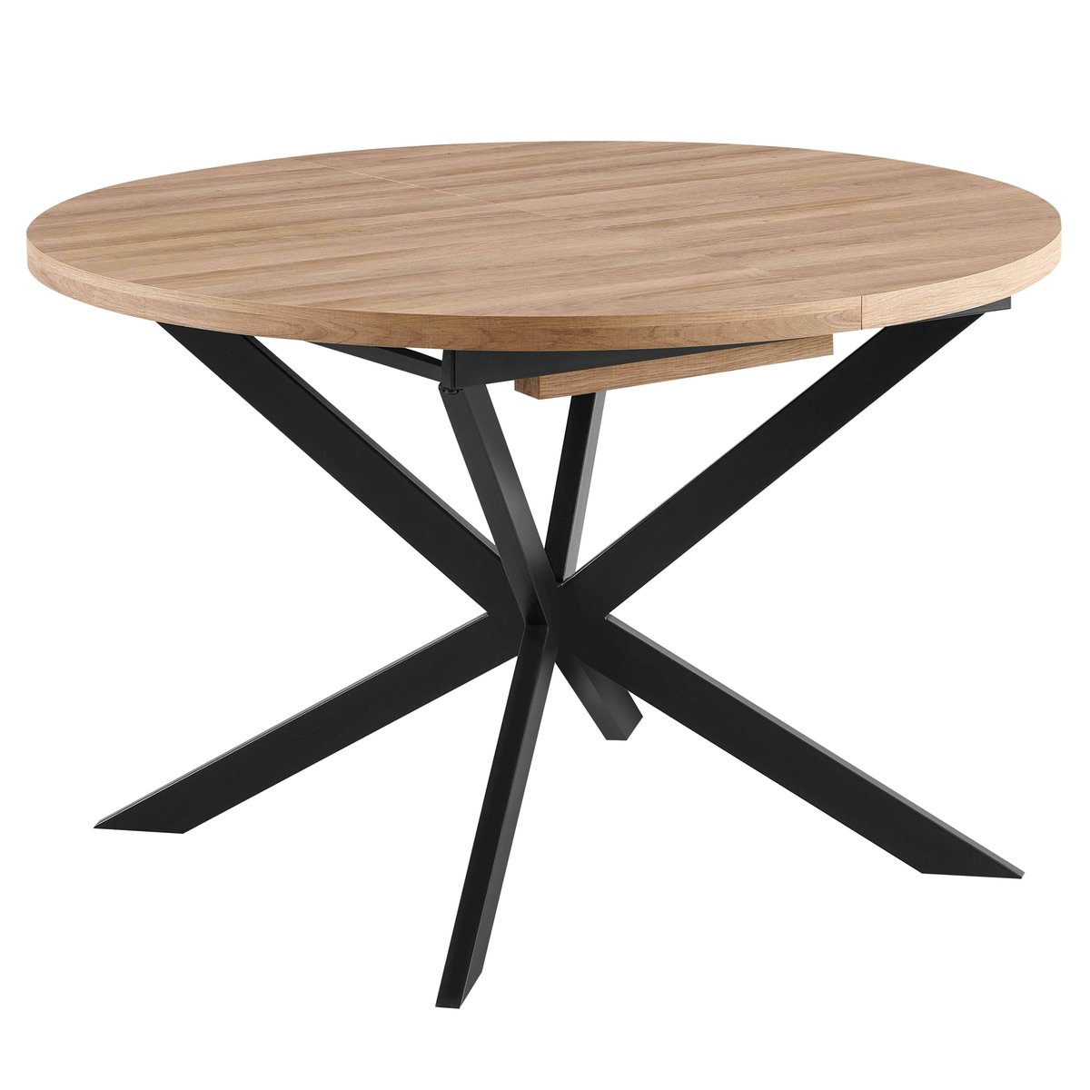 Table à manger extensible ronde en métal et effet bois 6 à 8 personnes, MARCIA beige, OVIALA