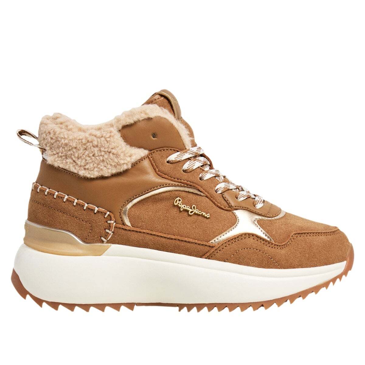 Kimi - Baskets En Daim Avec Détails En Sherpa brun cognac, PEPE JEANS