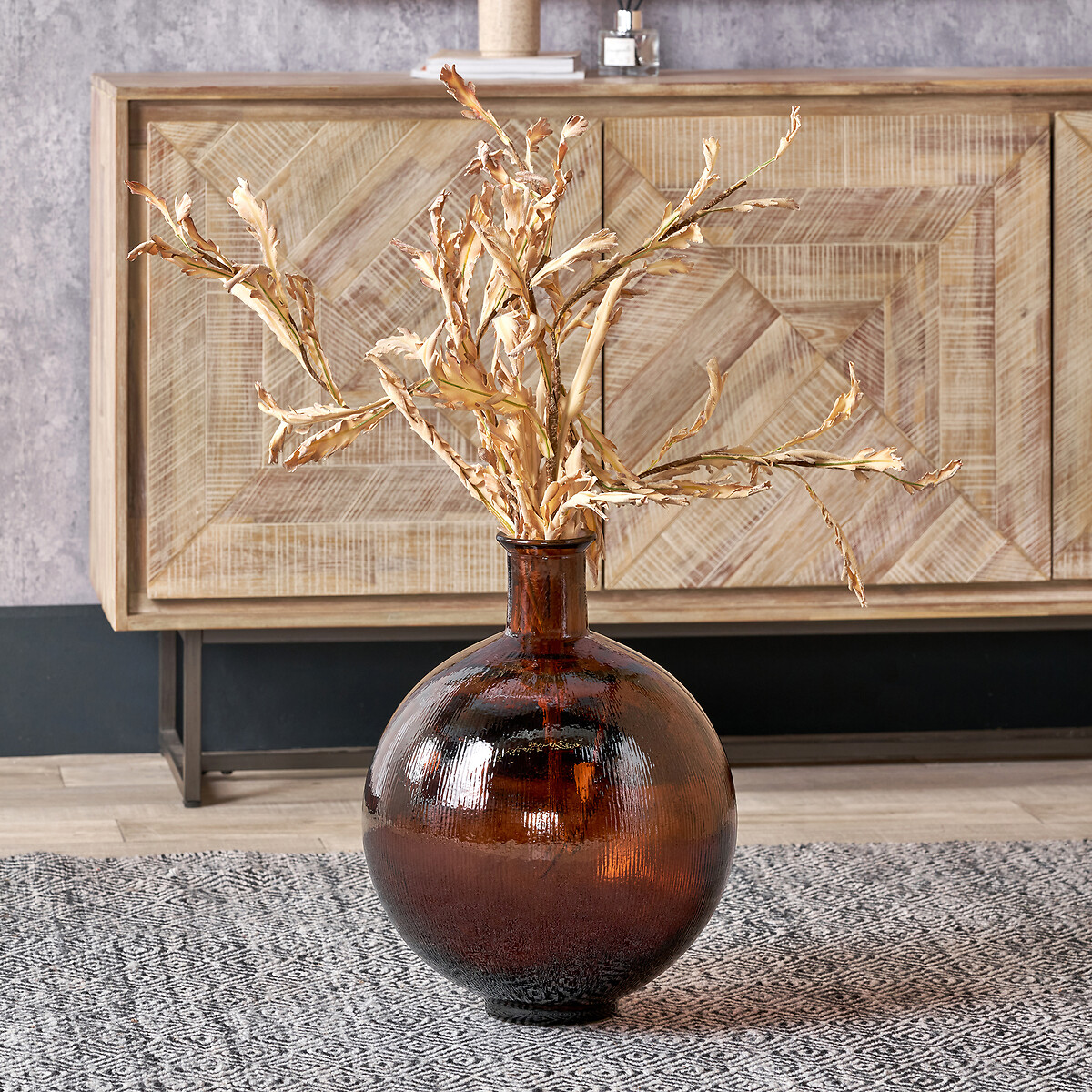 42cm Dimpled Round Recycled Glass Vase pecan, ÉDITÉ