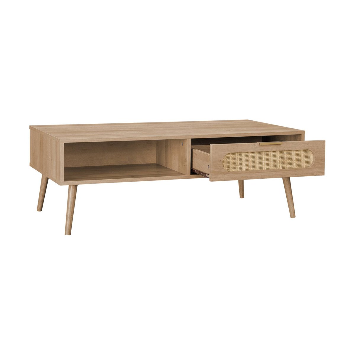 Table basse rectangulaire décor bois et cannage arrondi 1 tiroir EVA naturel, SWEEEK