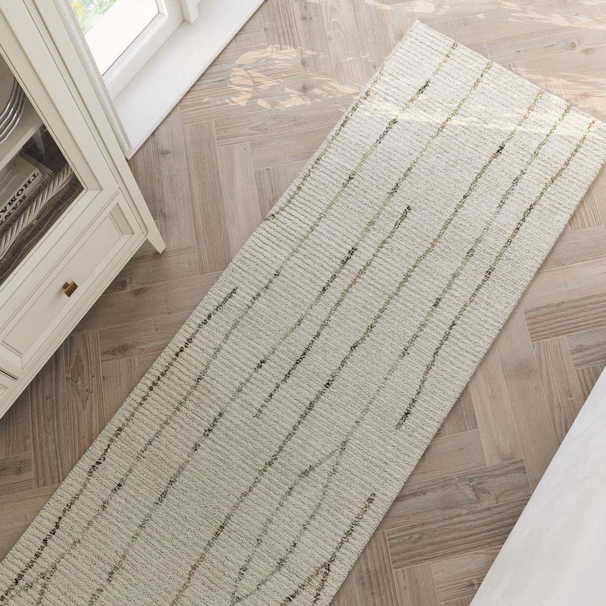 Tapis couloir à motifs lignes organiques , HAMPTONS THIRTYNINE blanc crème, WECON HOME