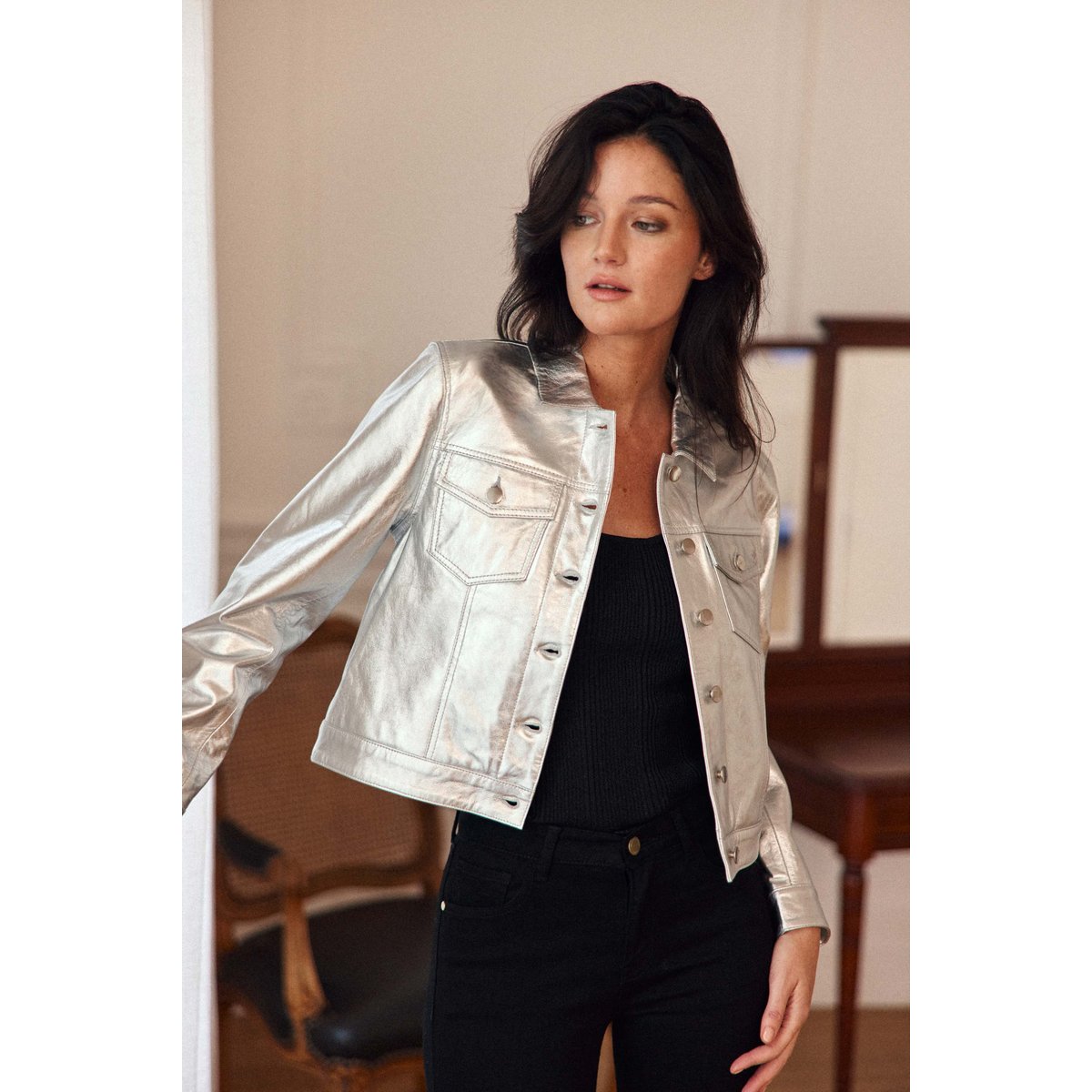 Veste col chemise uni FERENA 69-argent, LA PETITE ETOILE