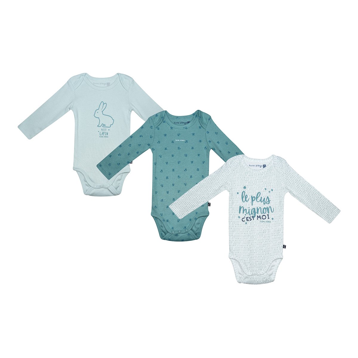 Lot de 3 bodies paulus manches longues vert, SUCRE D'ORGE