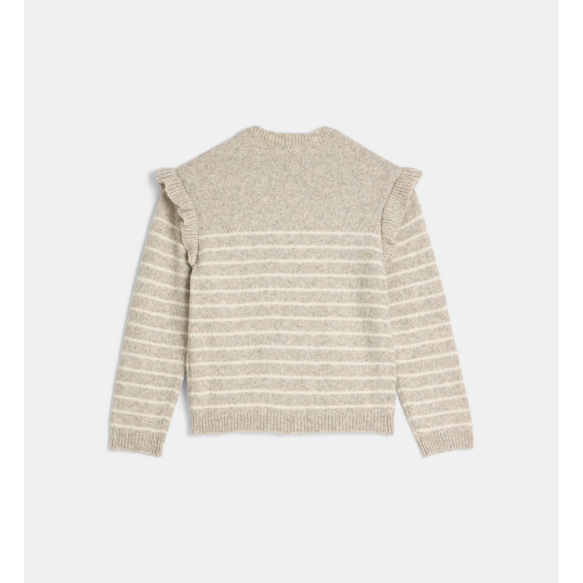 Pull verveine à froufrous écru et beige, CADET ROUSSELLE
