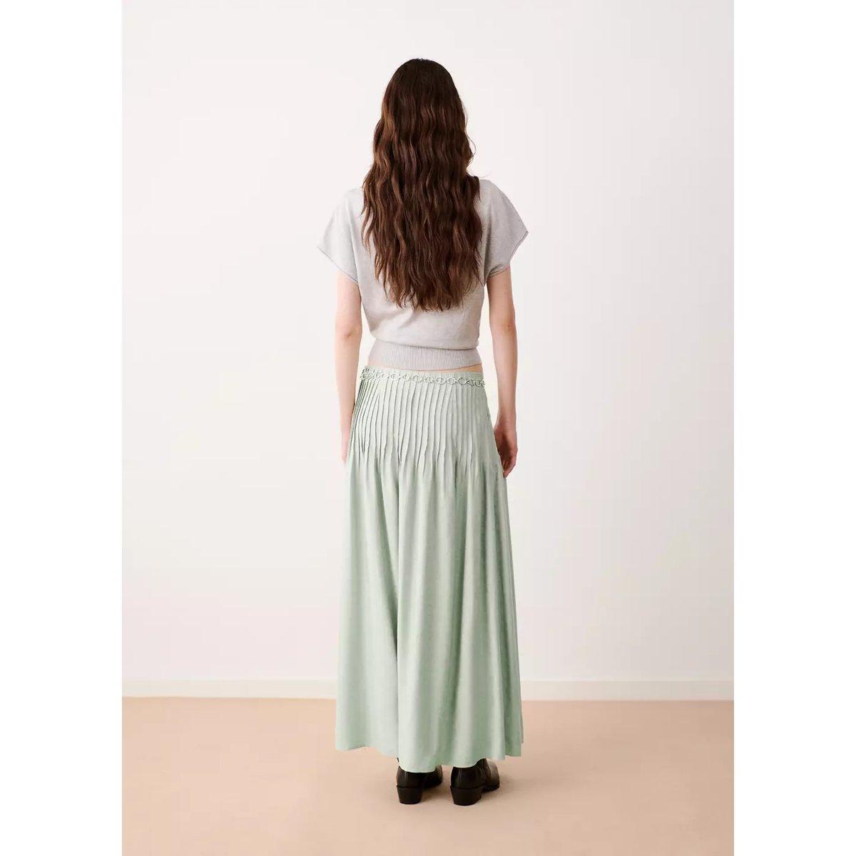 Jupe évasée plissée vert menthe, MANGO TEEN