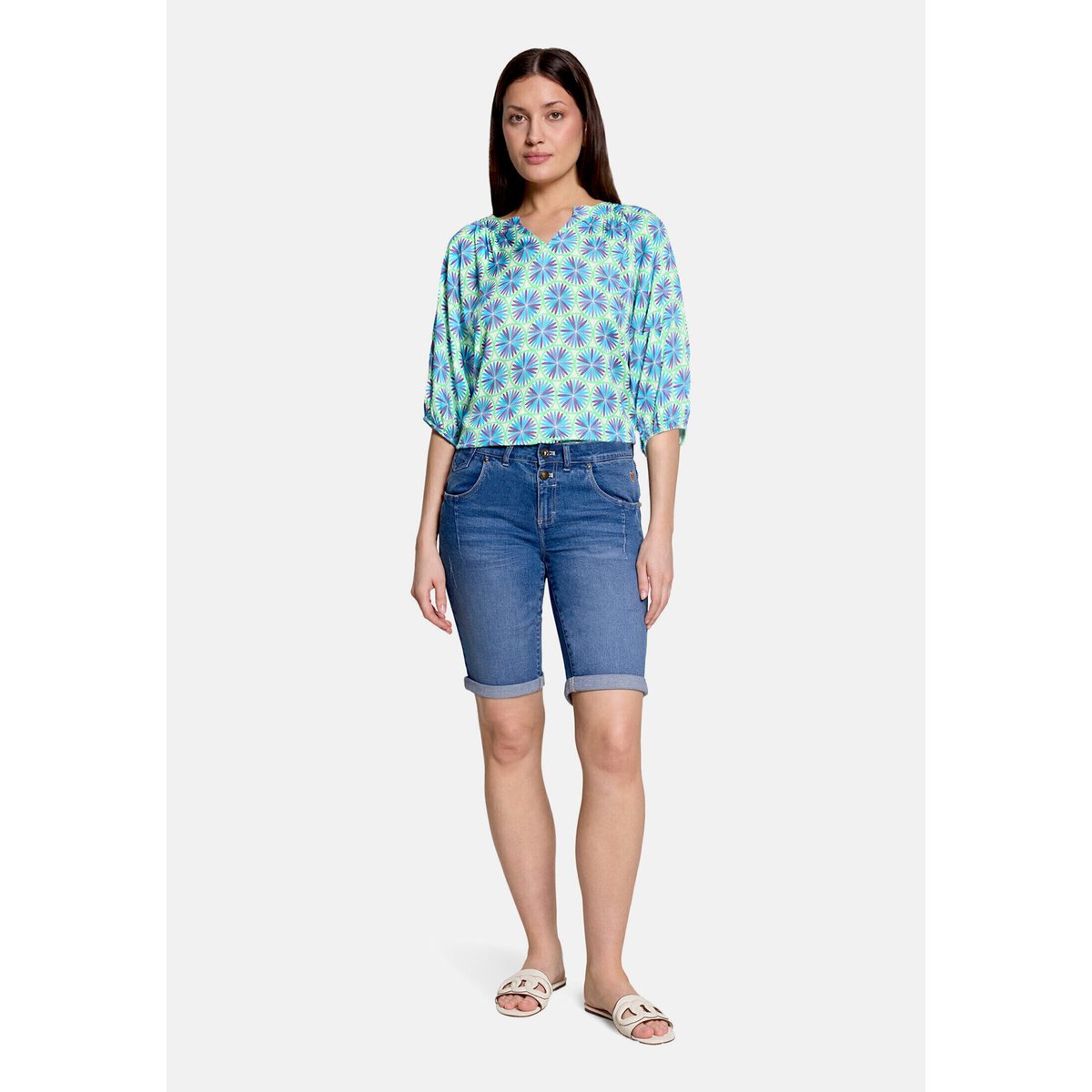 Blouse casual à fronce green/blue, CARTOON