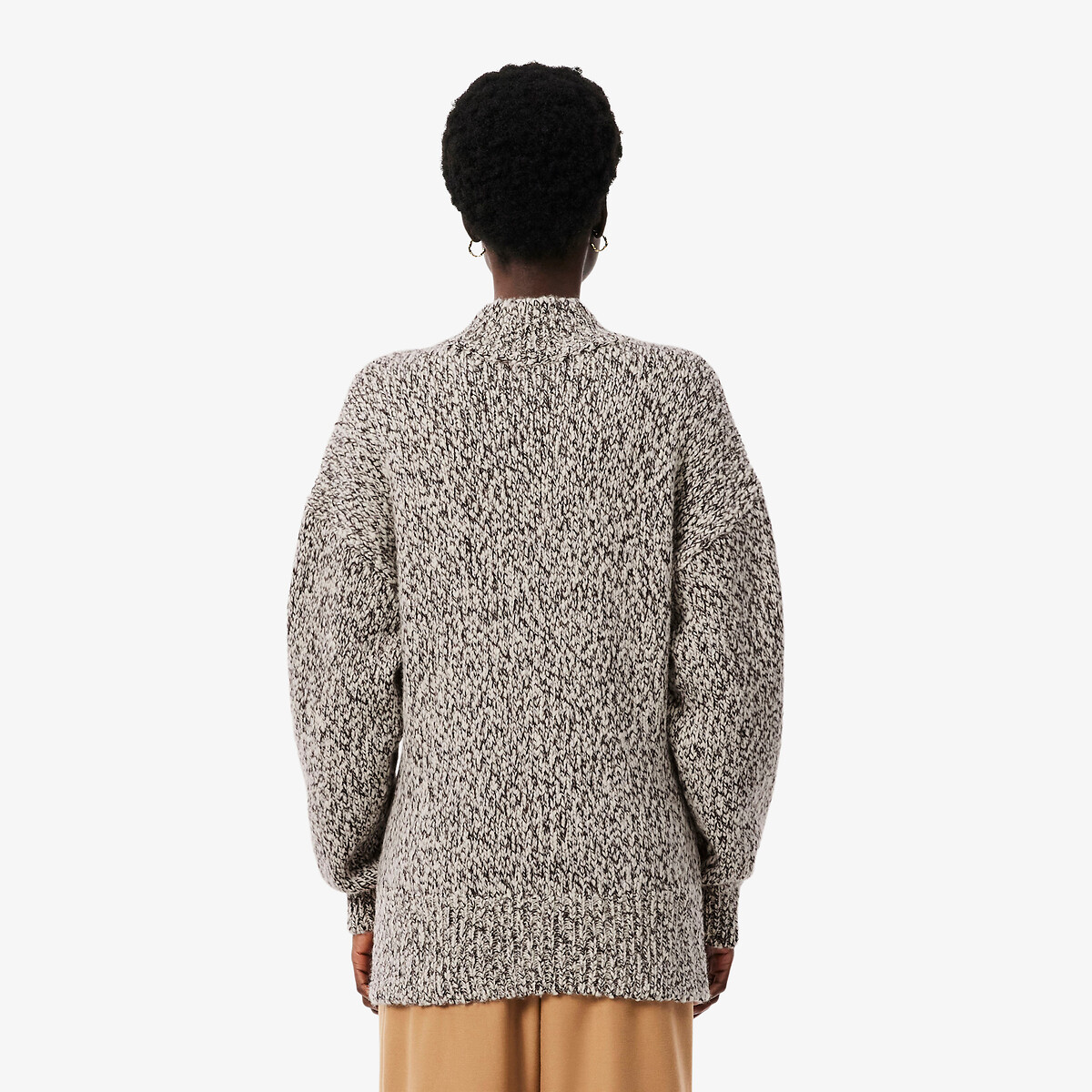 Pull à col roulé en laine mélangée beige chiné/bordeaux, LACOSTE