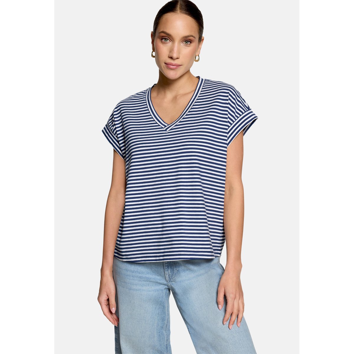 T-shirt à rayures à encolure en v blue/white, ZERO