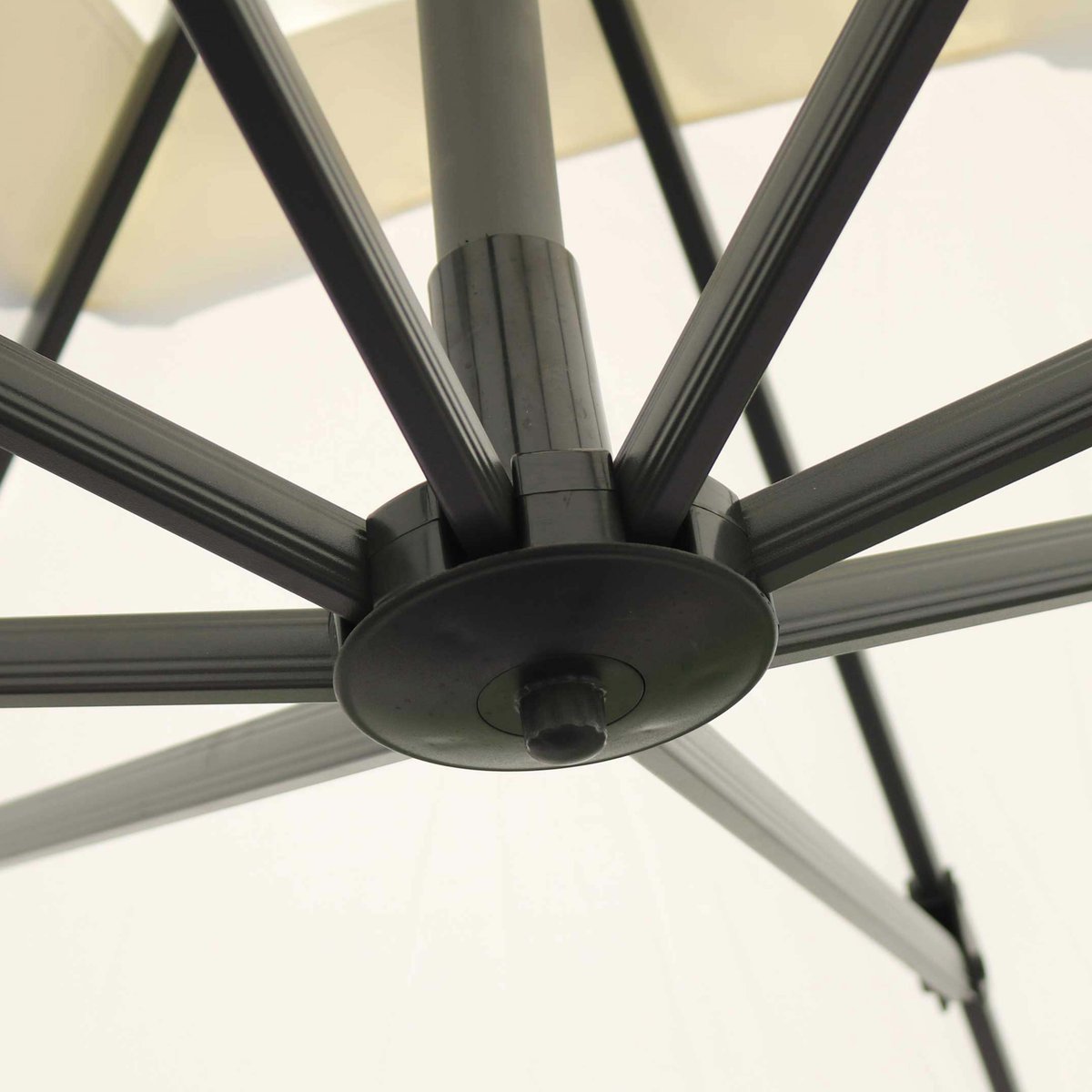 Parasol déporté 3 x 3m inclinable rotatif et 4 dalles à lester remplissable, MALAGA ecru, OVIALA