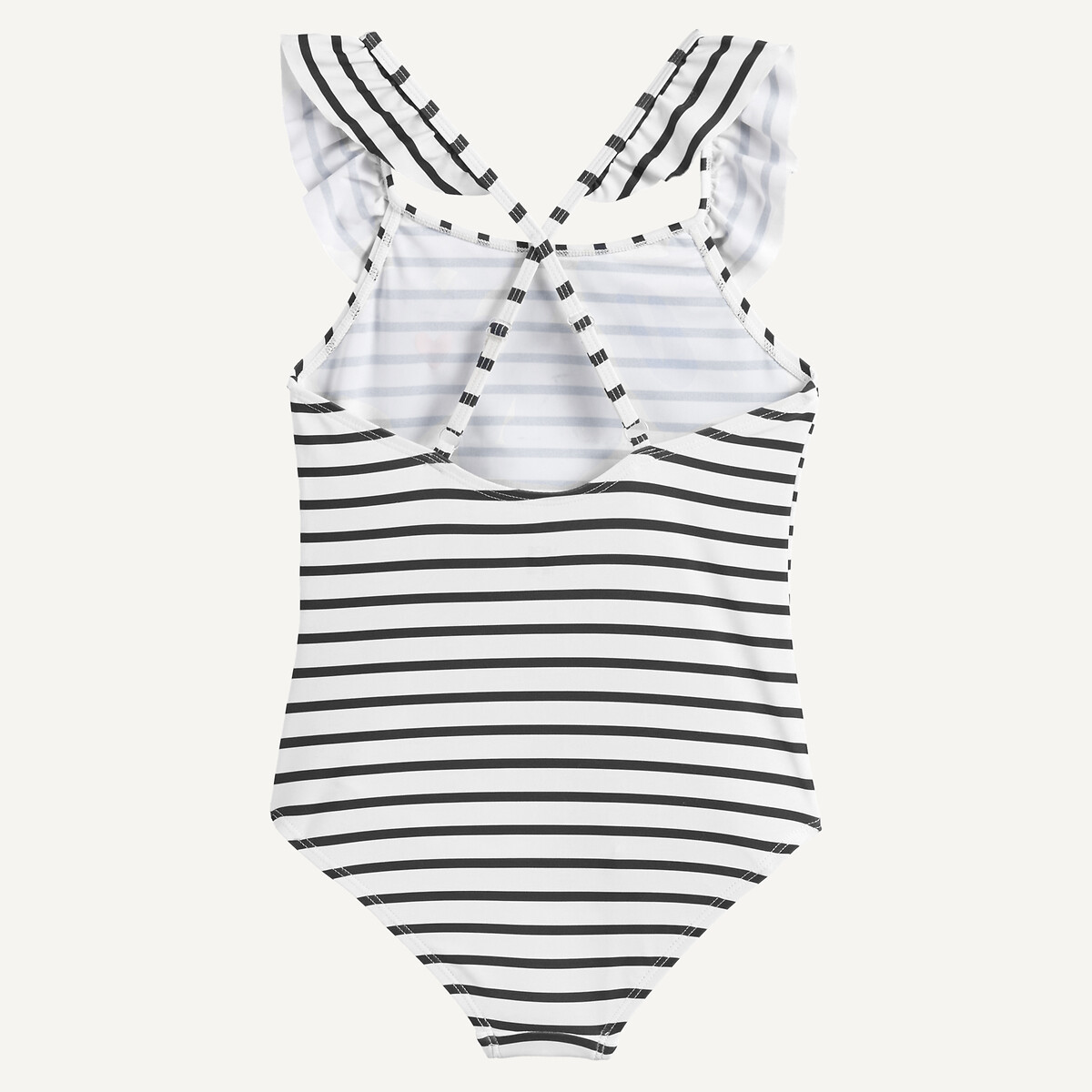 Maillot de bain 1 pièce, volanté, à rayures rayé blanc/bleu, LA REDOUTE COLLECTIONS