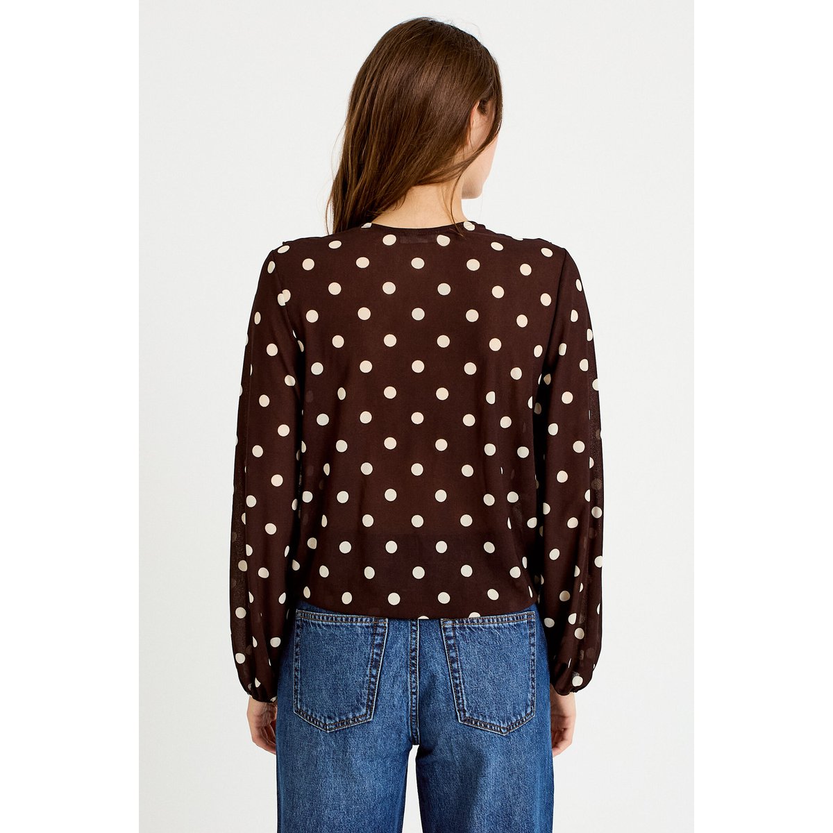 Blouse droite col v manches longues marron, CACHE CACHE