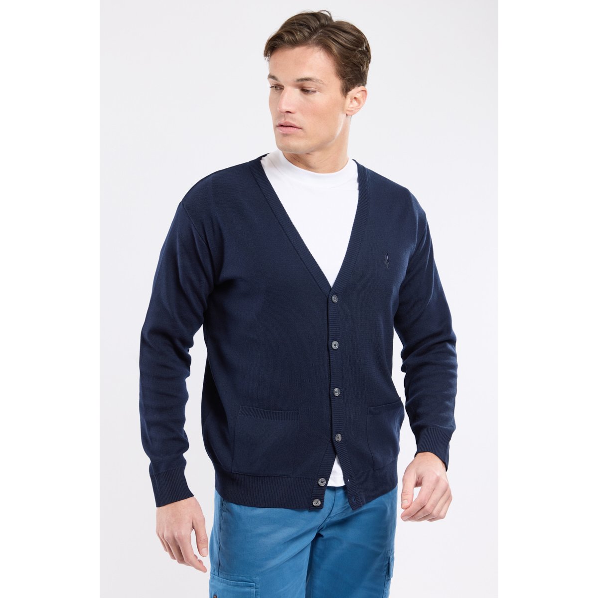 Gilet boutonné en coton marine deep, GUY DE BERAC