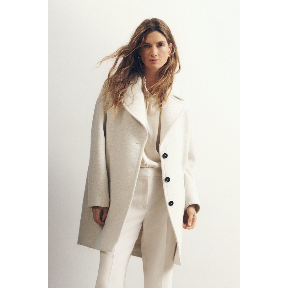 Manteau droit col tailleur GMALTO creme, CAROLL