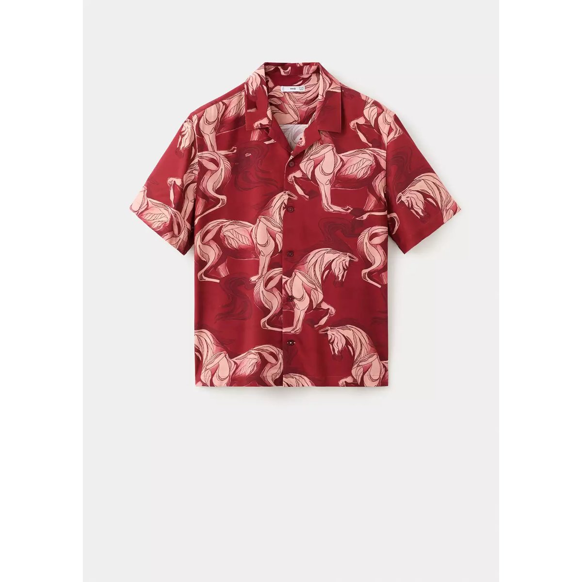 Chemise fluide imprimée col bowling rouge, MANGO MAN