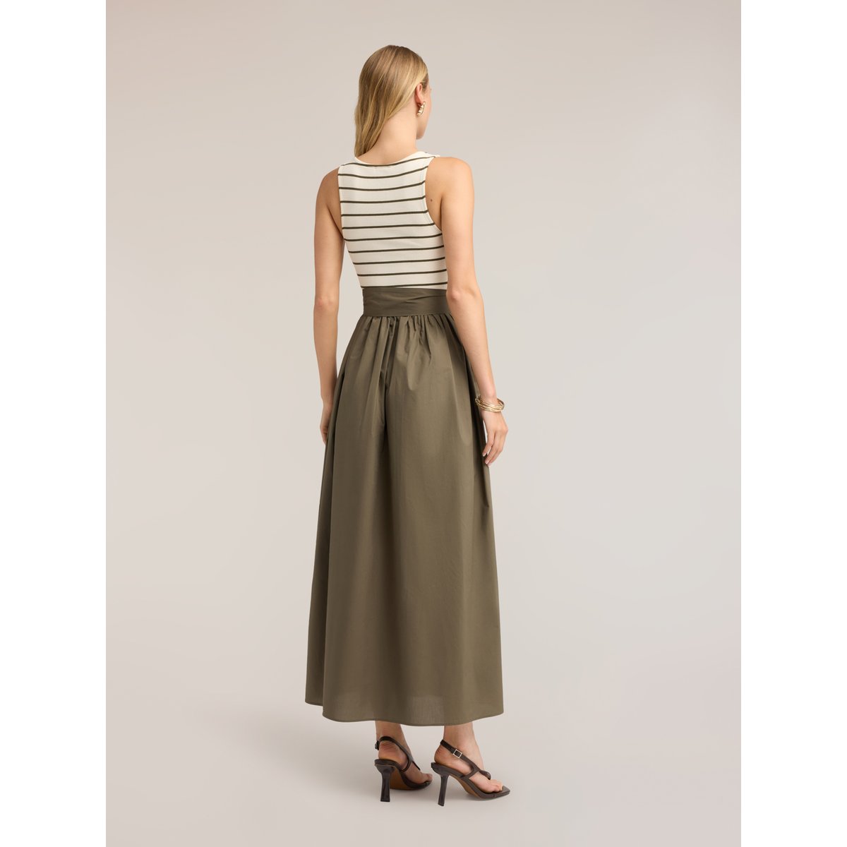 Robe avec jupe et top à rayures verde militare, MOTIVI