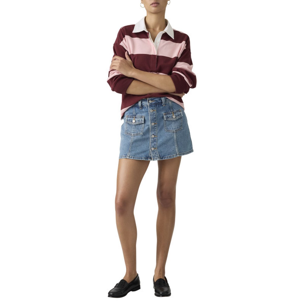 Jupe courte en coton bleu uni avec une coupe droite et une fermeture boutonnée bleu, LEVI'S